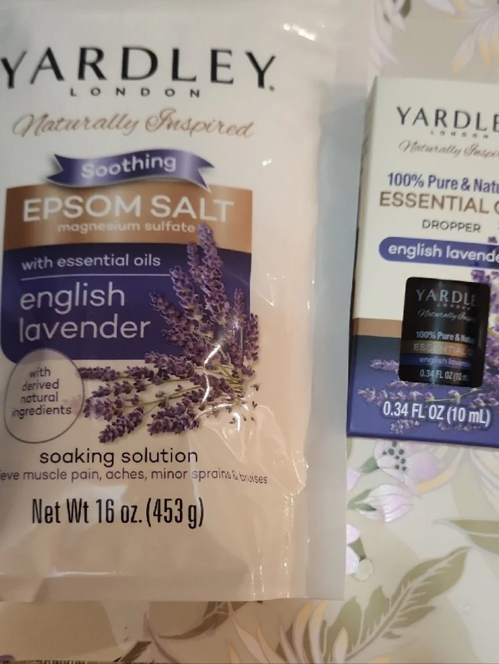 Yardley English Lavender 16 oz Epsom Salt & 100% Pure Lavender Oil Dropper .34 o